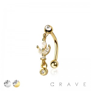 CZ MARQUISE MIX ROUND 316L SURGICAL STEEL CURVED BARBELL/EYEBROW